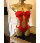 Red 1 pc Cutout Style Swimsuit